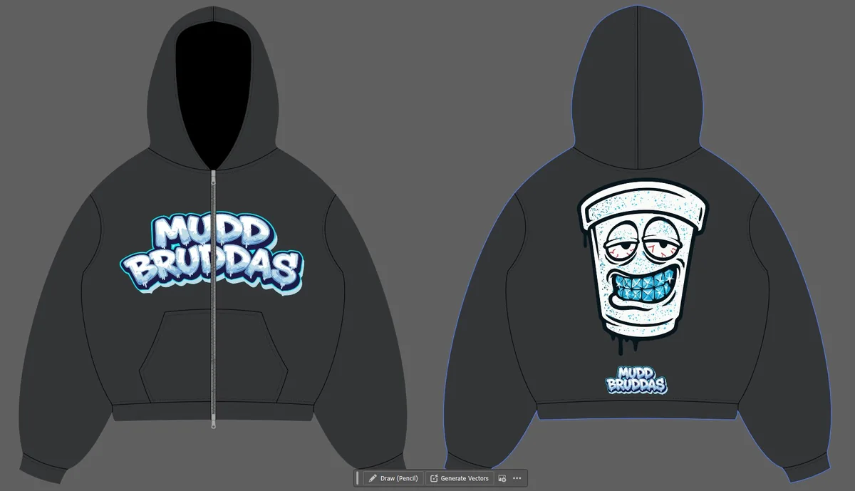 MUDD BRUDDAS zip hoodie — ice wordmark front, frostbite cup back
